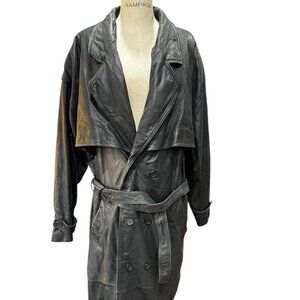 Vintage 90s Lucian Black Leather Duster Trench Coat – Men’s XXL